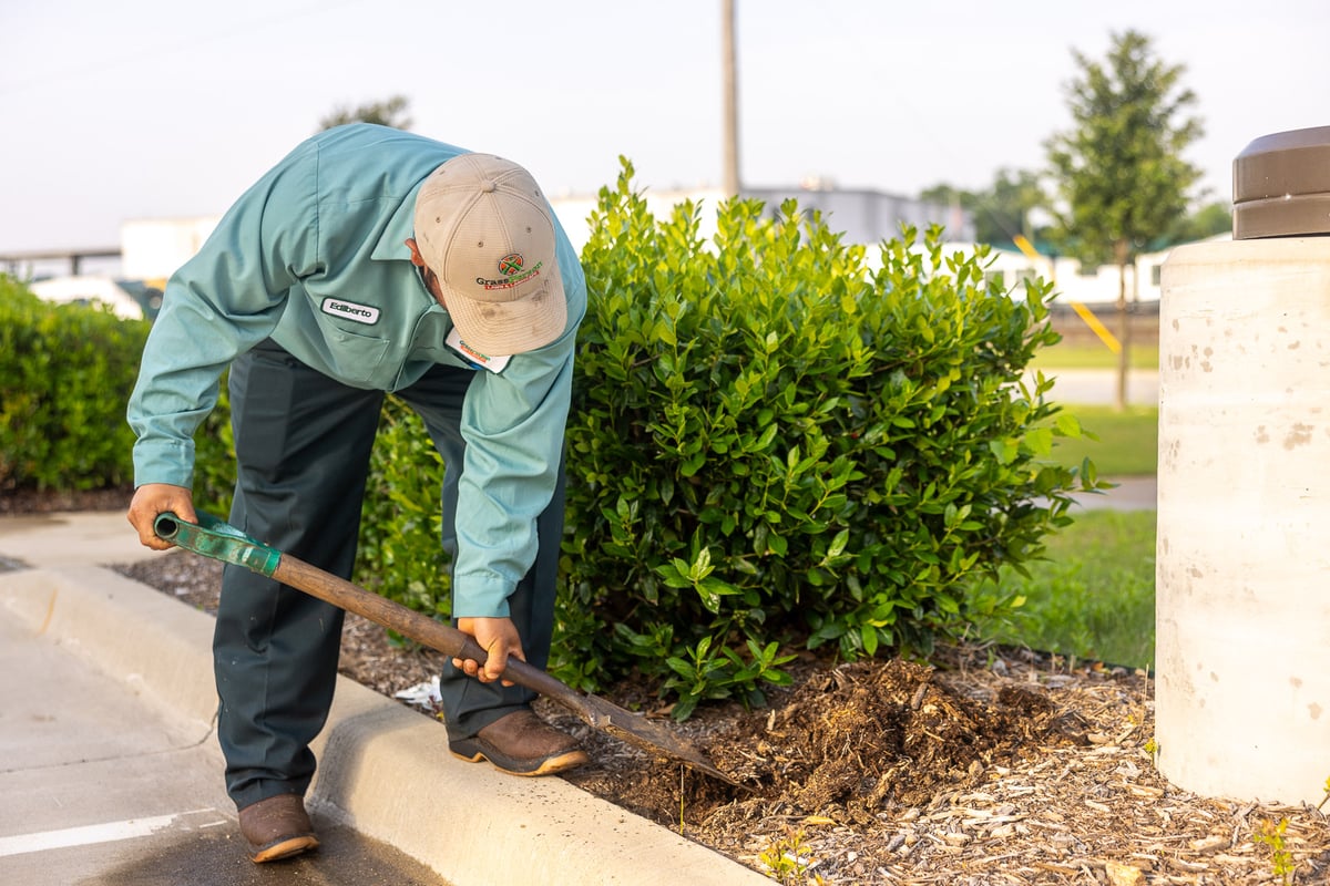 landscaper digging out old mulch