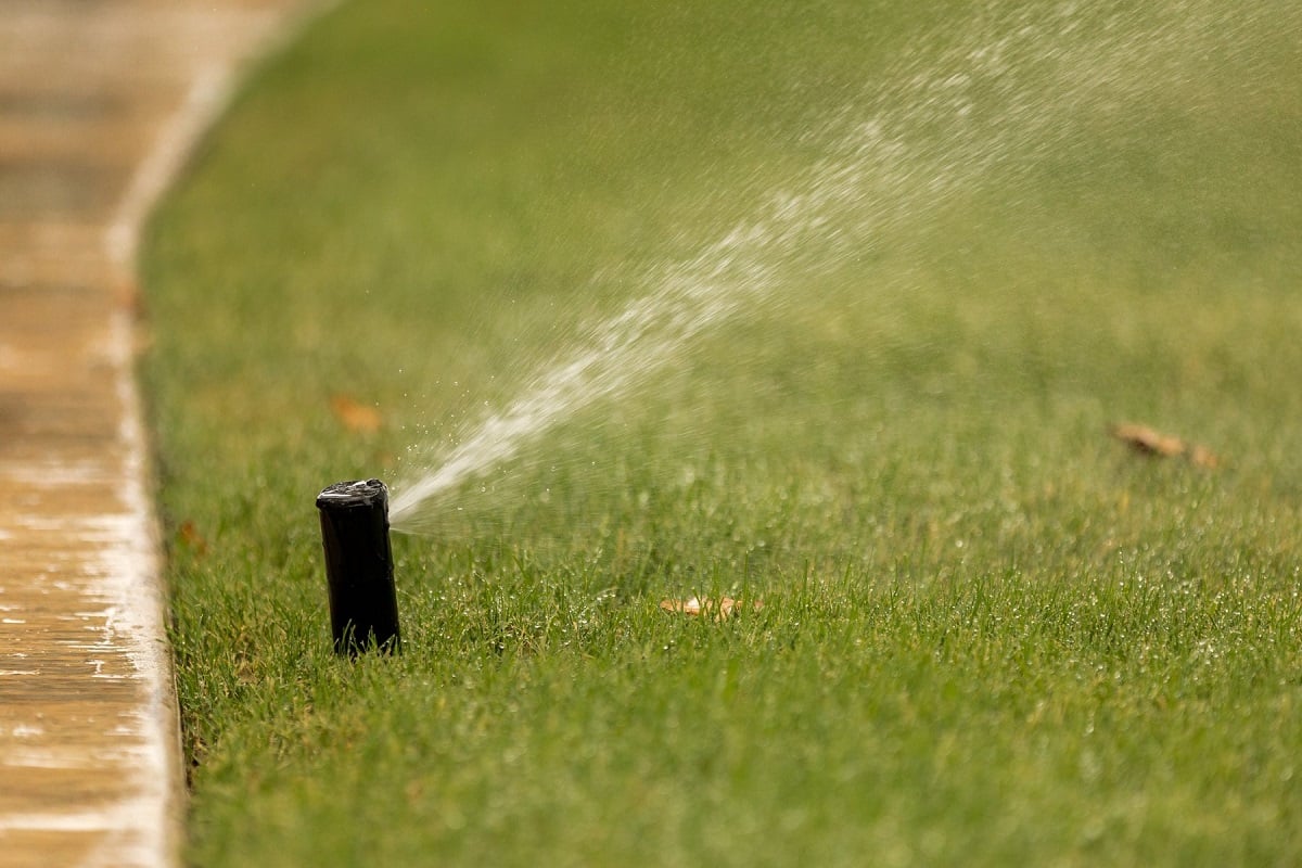 irrigation sprinkler head waters grass