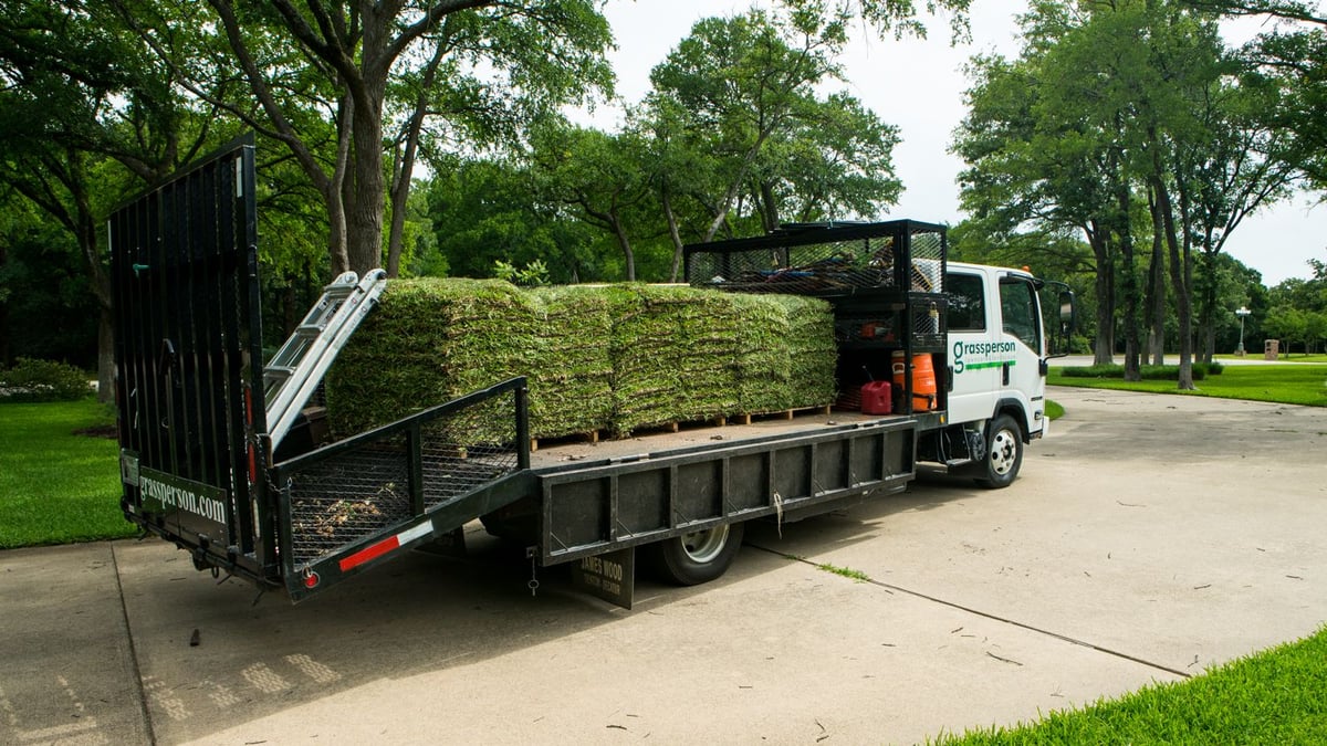 truck delivers fall sod to be installed