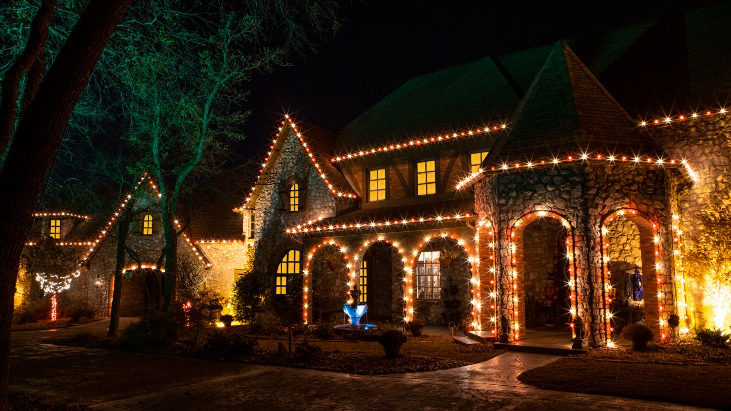 House with holiday lighting services in North Texas