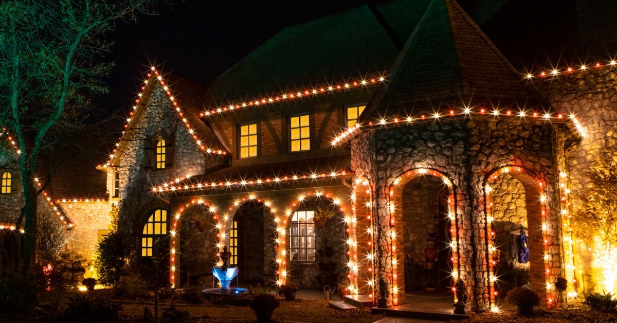 holiday lighting around home front entrance