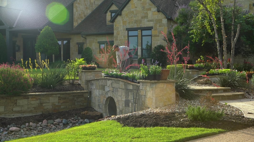 landscape with rock river and mulch