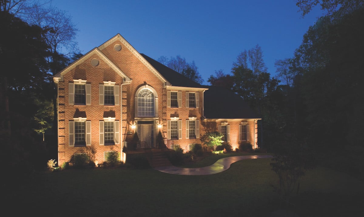 landscape lighting at home near entrance and pathways
