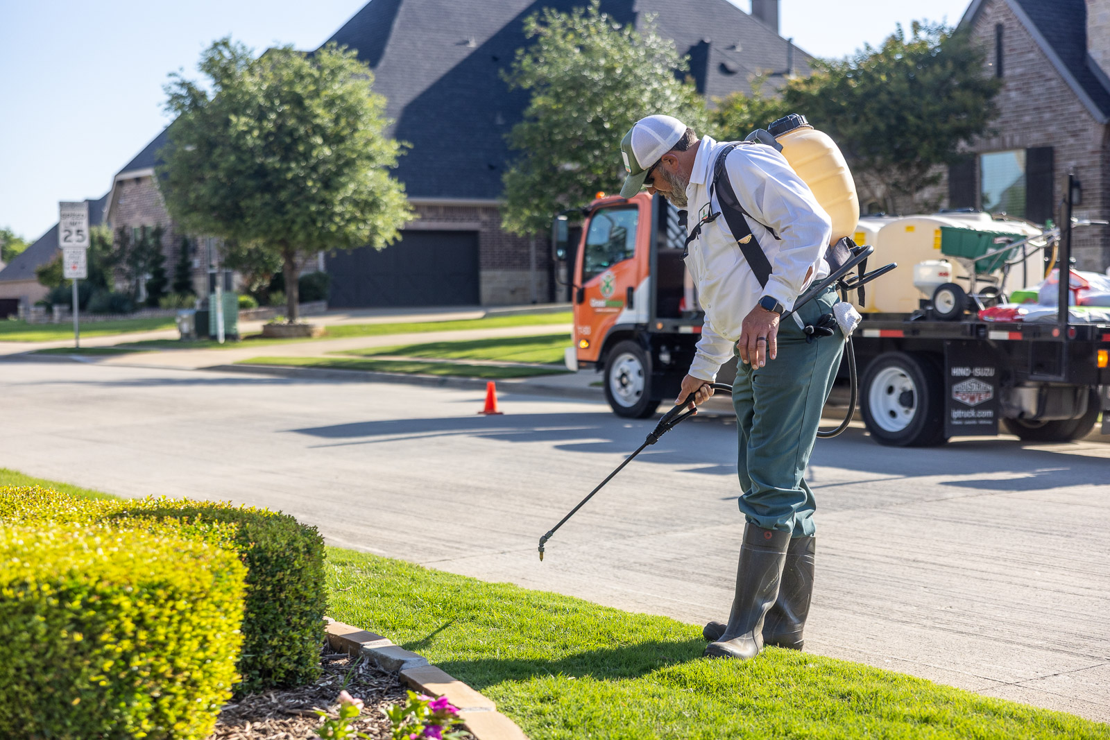 crew spraying lawn for weeds 
