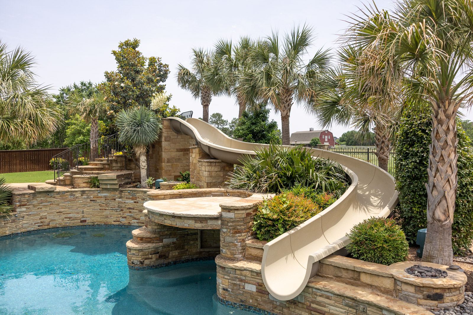 pool with water slide 
