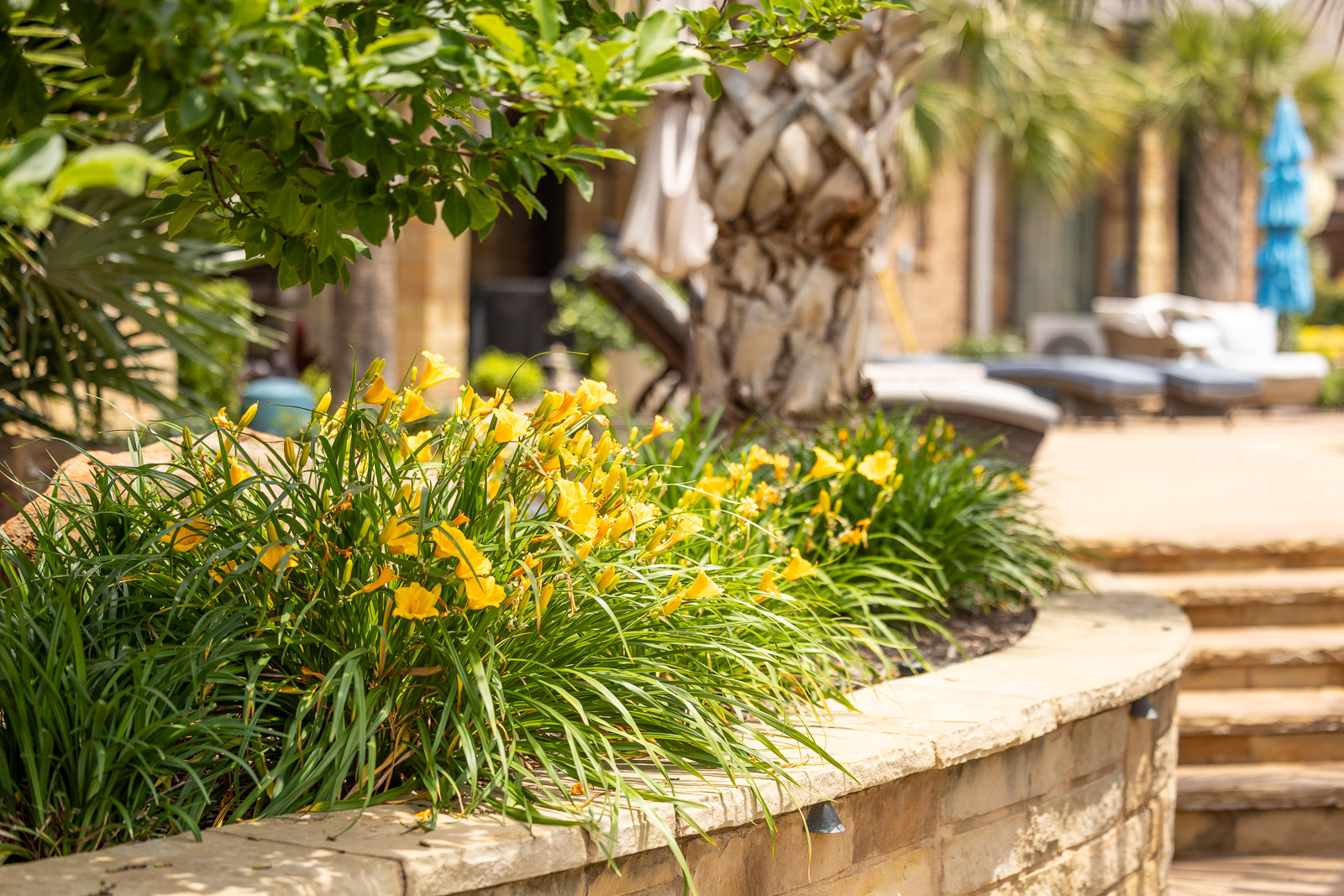 retaining wall landscape beds near stairs 