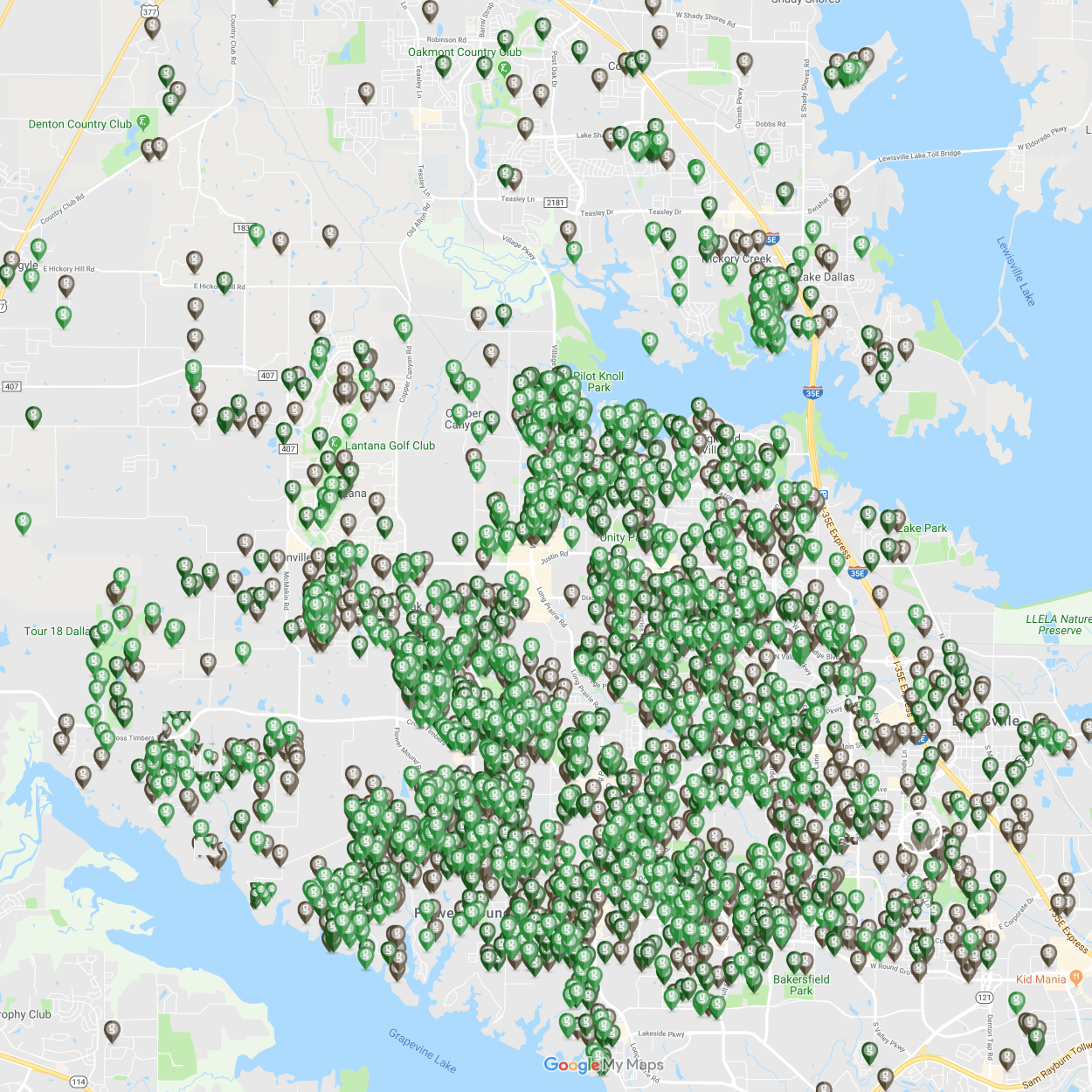 Lawn care service area in North Texas